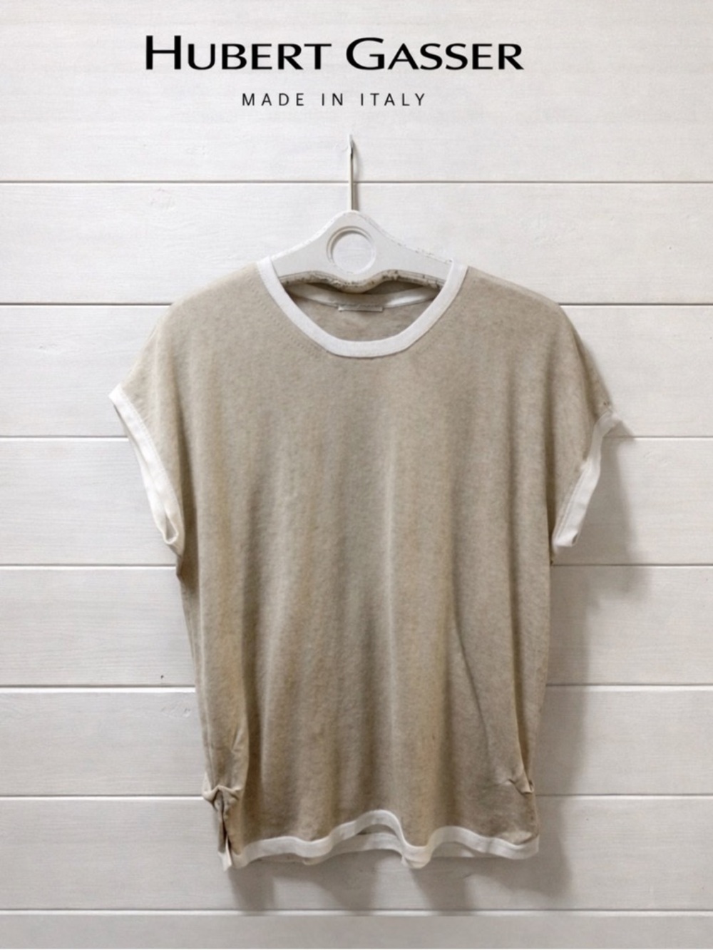 HUBERT GASSER Beige & Ivory Knit Top – L